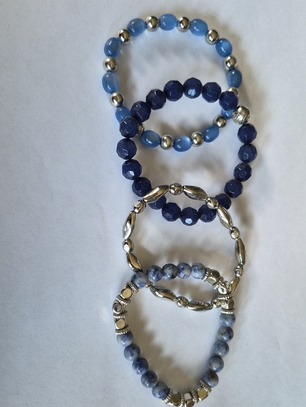 Blue & Silver Beaded Bracelet Stack